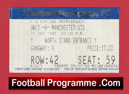 Sheffield Wednesday v Manchester United 1995 - Match Ticket - Image 2