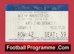 Sheffield Wednesday v Manchester United 1995 - Match Ticket - football memorabilia