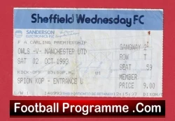Sheffield Wednesday v Manchester United 1993 - Football Ticket - football memorabilia