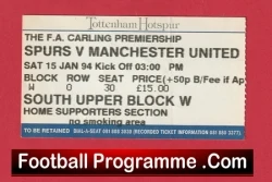 Tottenham Hotspur v Manchester United 1994 - Match Ticket - football memorabilia