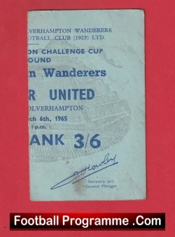 Wolves v Manchester United 1965 - 1960's FA Cup Match Ticket - football memorabilia