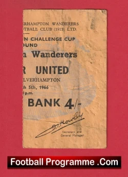 Wolves v Manchester United 1966 - 1960s FA Cup Football Ticket - football memorabilia