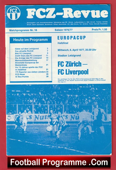 Zurich v Liverpool 1977 - European Cup - Image 2