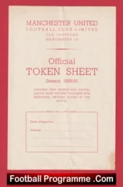 Manchester United Official Man Utd Token Sheet 1959 – 1960