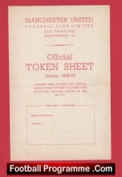 Manchester United Official Token Sheet 1958 – 1959 Man Utd