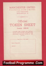 Manchester United Official Token Sheet 1958 – 1959 Man Utd