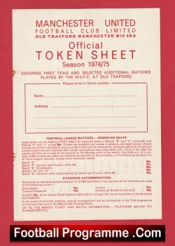  Manchester United Official Token Sheet 1958 - 1959 Man Utd Football Programme .COM Football Programmes Memorabilia