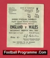 England v Wales 1957 – Schoolboys Football Ticket