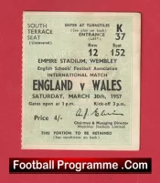 England v Wales 1957 – Schoolboys Football Ticket