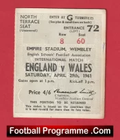 England v Wales 1961 – Schoolboys Football Ticket