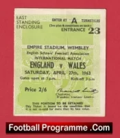 England v Wales 1963 – Schoolboys Football Ticket