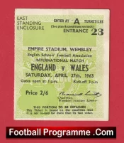 England v Wales 1963 – Schoolboys Football Ticket