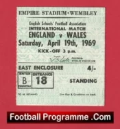 England v Wales 1969 – Schoolboys Football Ticket