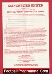 Manchester United Official Token Sheet 1984 – 1985