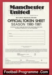 Manchester United Official Token Sheet 1980 – 1981