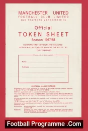 Manchester United Official Man Utd Token Sheet 1967 – 1968