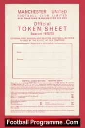 Manchester United Official Man Utd Token Sheet 1972 – 1973