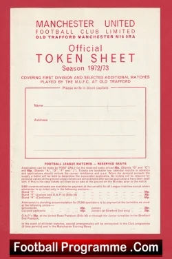  Manchester United Official Token Sheet 1961 - 1962 Football Programme .COM Football Programmes Memorabilia