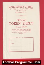 Manchester United Official Token Sheet 1961 – 1962