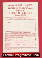 Manchester United Official Token Sheet 1974 – 1975 2nd Division