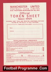 Manchester United Official Token Sheet 1974 – 1975 2nd Division