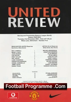  Manchester United v Bradford City 2002 - Reserves Match Football Programme .COM Football Programmes Memorabilia