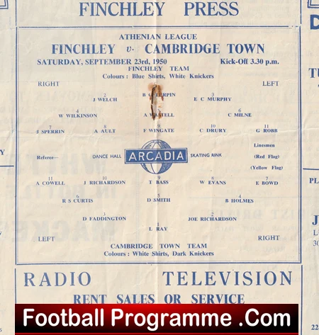 Finchley v Cambridge Town 1950 - Athenian League - Image 3