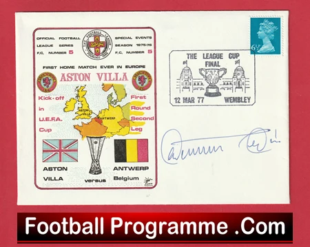 Aston Villa v Antwerp 1977 - UEFA Cup FDC Signed Cyril Regis - Image 2