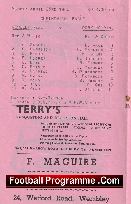 Wembley v Dorking 1962 - Reserves Match - Image 3