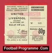 Manchester United v Liverpool 1977 Football Ticket Old Trafford