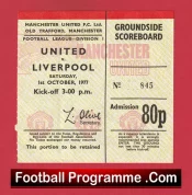 Manchester United v Liverpool 1977 Football Ticket Old Trafford