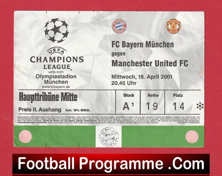 Bayern Munich v Manchester United 2001 - Match Ticket Germany - Image 2