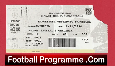 Barcelona v Manchester United 1994 - Semi Final Ticket - Image 2