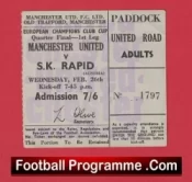 Manchester United v Rapid Vienna 1969 – European Cup Quarter Final Ticket