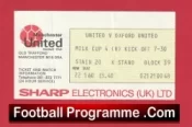 Manchester United v Oxford United 1983 – League Cup Football Ticket