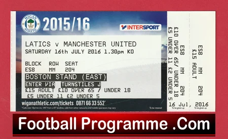 Wigan Athletic v Manchester United 2016 Ticket Jose Mourinho Debut - Image 2