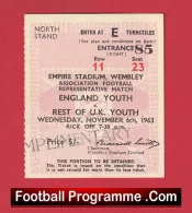 England Youth v Rest Of The UK 1963 – Match Ticket Wembley