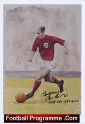 Manchester United Bobby Charlton Autograph Signed Picture + Stats Info
