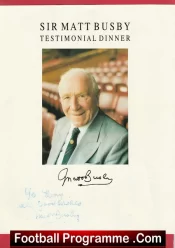 Manchester United Matt Busby Autographed Signed Testimonial Dinner Man Utd