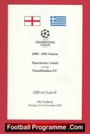 Manchester United v Panathinaikos 2000 – Official Man Utd Menu