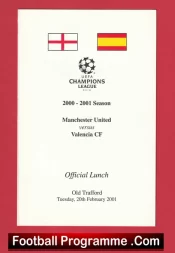 Manchester United v Valencia 2001 – Official Man Utd Menu