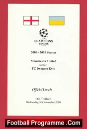 Manchester United v Dynamo Kyiv 2000 – Official Man Utd Menu