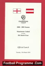 Manchester United v Sturm Graz 2001 – Official Man Utd Menu