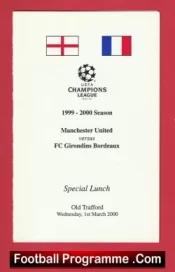 Manchester United v Bordeaux 2000 – Official Man Utd Menu