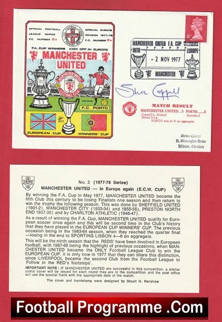 Manchester United Steve Coppell Autographed Signed FDC v Porto 1977 - Image 2