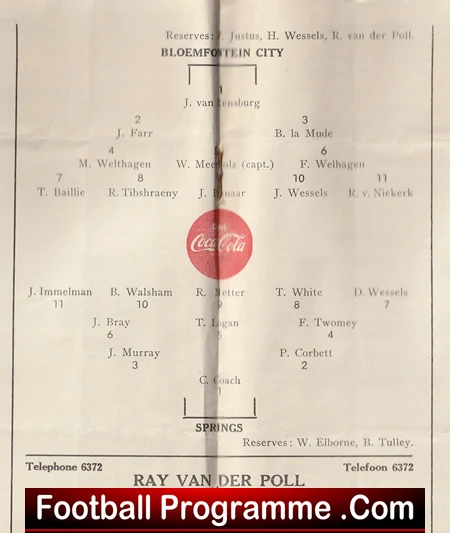 Bloemfontein City v Springs 1962 - South Africa Football Soccer - Image 3