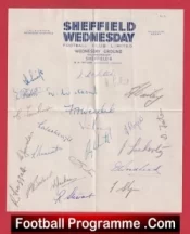 Sheffield Wednesday Football Club Multi Autographed Signed Sheet 1948 1949
