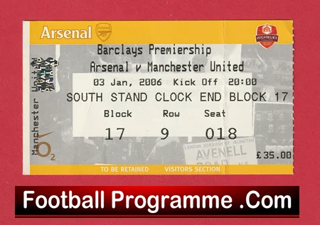 Arsenal v Manchester United 2006 - Football Ticket - Image 2