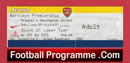 Arsenal v Manchester United 2007 - Football Match Ticket - Image 2