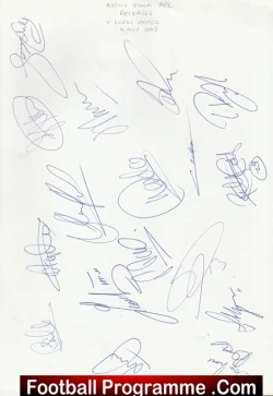 Aston Villa v Leeds United 2003 - Multi Autographed Signed Sheet - football programme